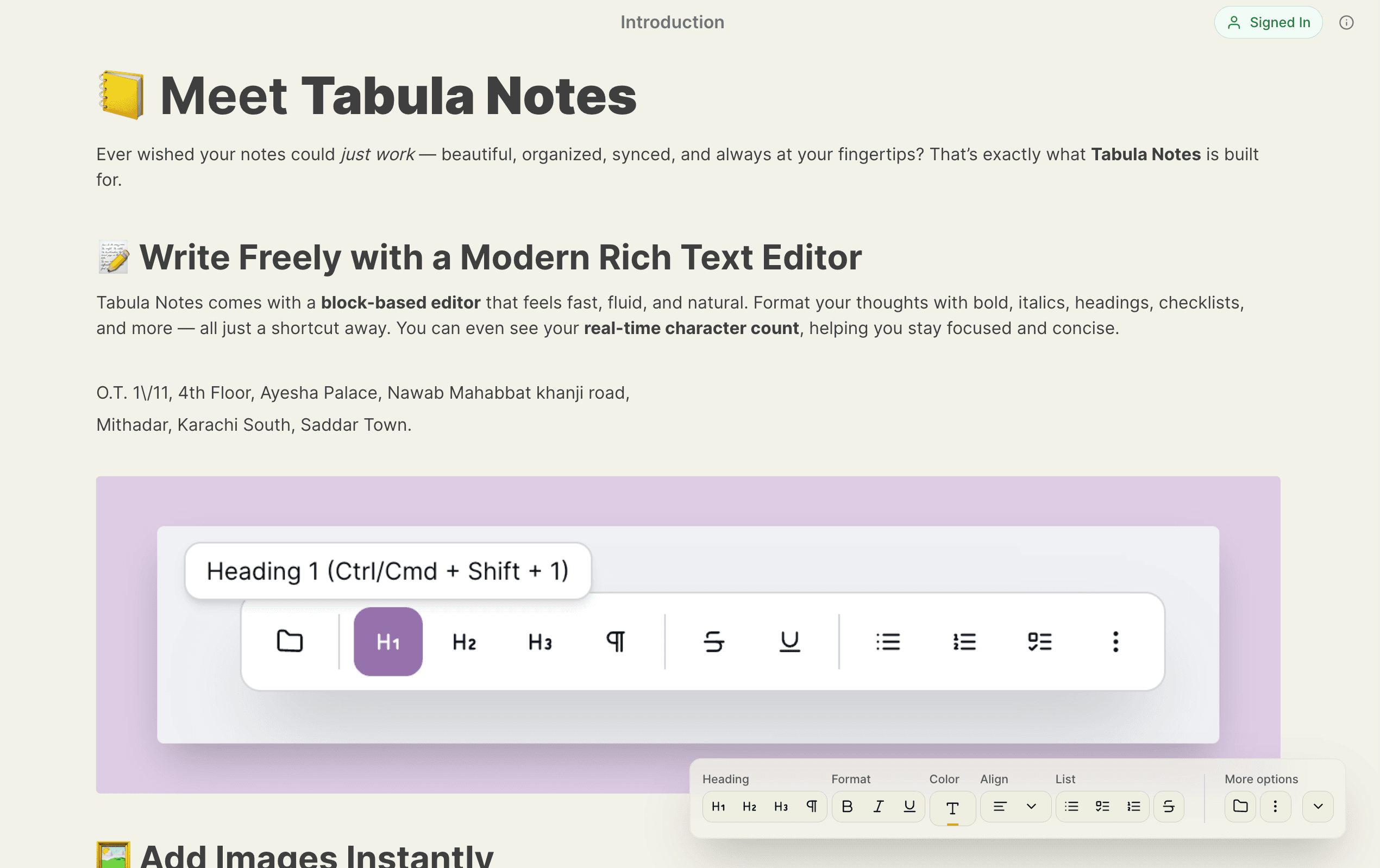 Tabula Notes Chrome Extension - Beautiful new tab note-taking workspace interface with rich text editor, showing productivity features and Google Drive sync