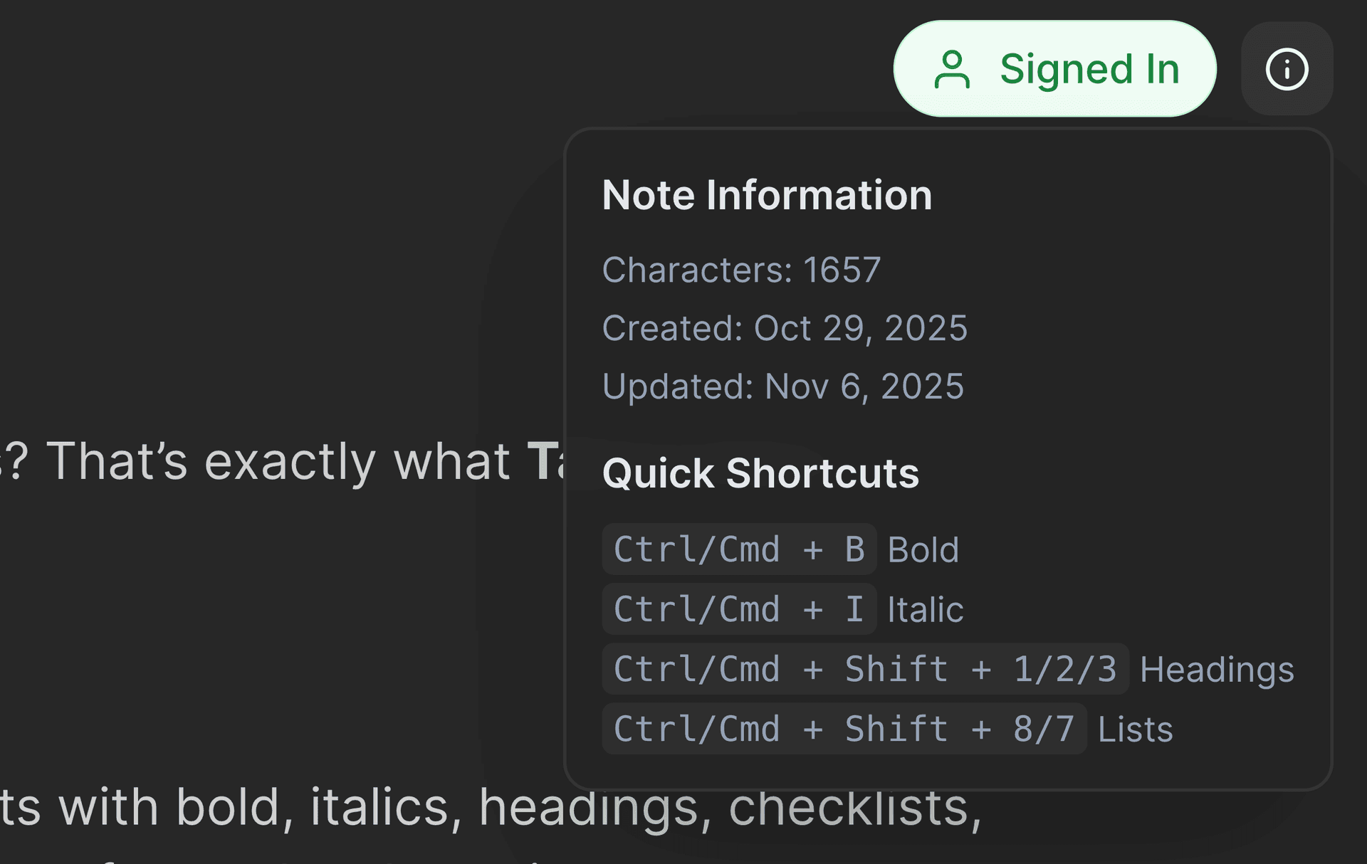 Keyboard Shortcuts - Tabula Notes